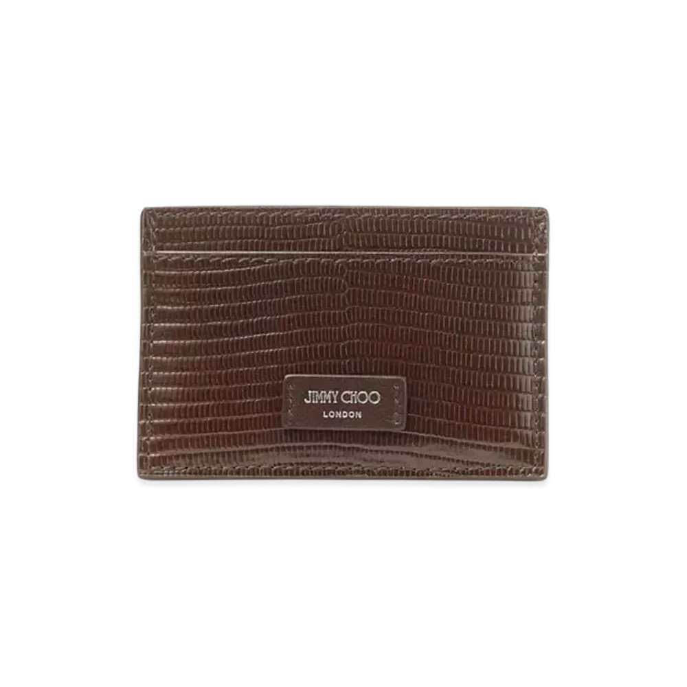 Jimmy Choo Dom Lizard Print Leather Card Holder "Coffee/Gunmetal"