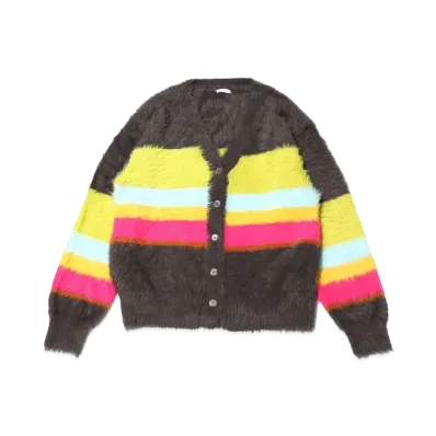 atmos pink x Riehata Colorful Border Feather Knit Cardigan "Gray"
