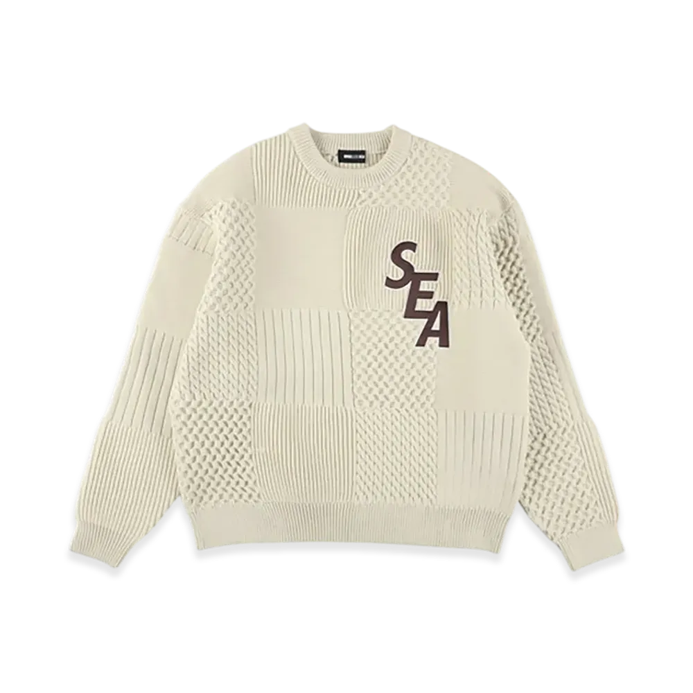 WIND AND SEA Patchwork Knit Sweater "Ivory"