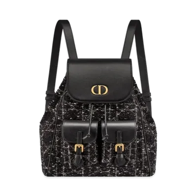 Dior Medium Dior Caro Backpack Tweed with Cannage Motif "Black/White"
