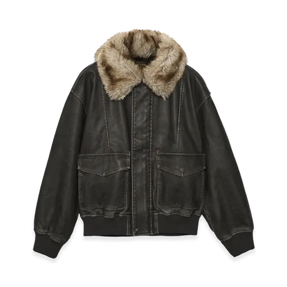 X-Girl Embossed Logo Patch Distressed Faux Leather Jacket "Black"