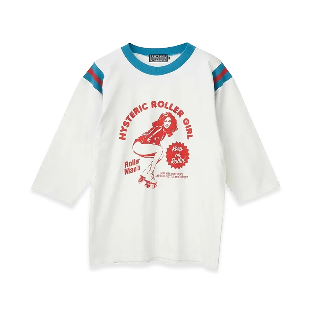 HYSTERIC GLAMOUR Women's Hysteric Roller Mania Girl 3/4 Sleeve T-Shirt "White"