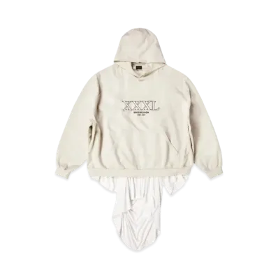 BALENCIAGA 3XL Patched T-shirt Hoodie Oversized "Off White"