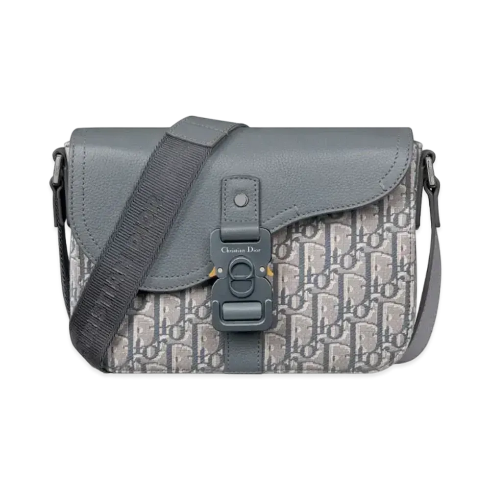 Dior Small Saddle Messenger Bag with Flap Dior Oblique Jacquard and Grained Calfskin "Deep Gray"
