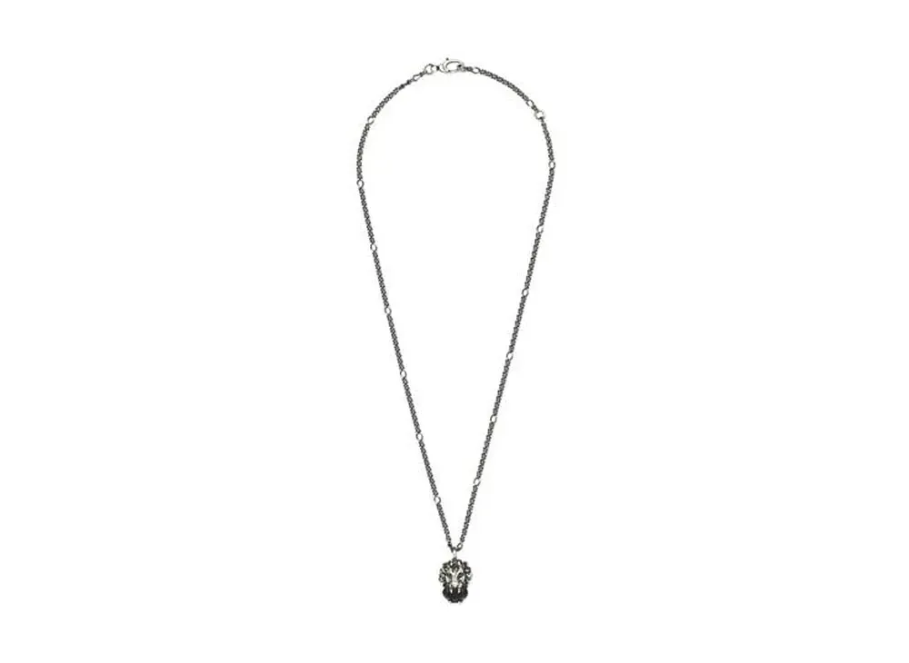 GUCCI Lion Head Necklace With Crystal "Silver"