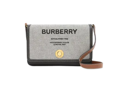 Burberry Mini Horse Ferry Print Canvas & Leather Lap Bag "Black/Tan"