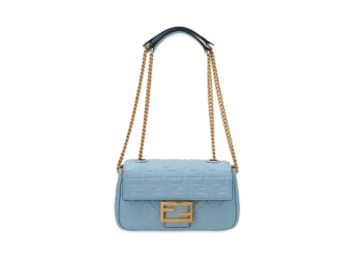 FENDI Baguette Chain Medium Leather Bag "Light Blue"