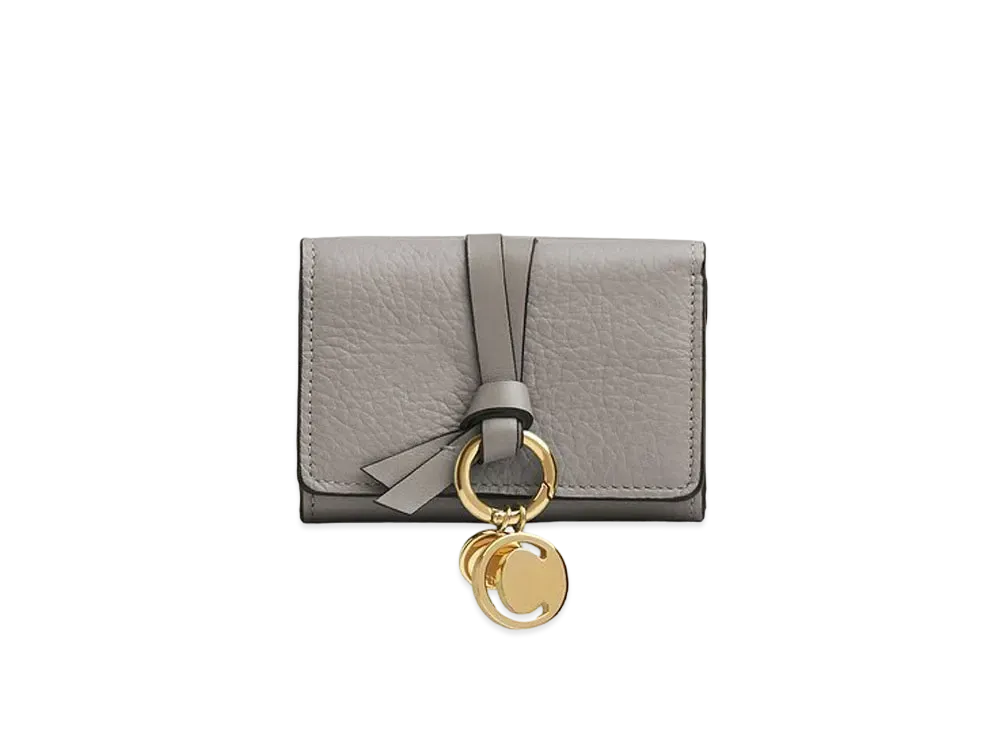 Chloe Alphabet Mini Tri Fold Wallet In Grained & Smooth Calfskin "Cashmere Grey"