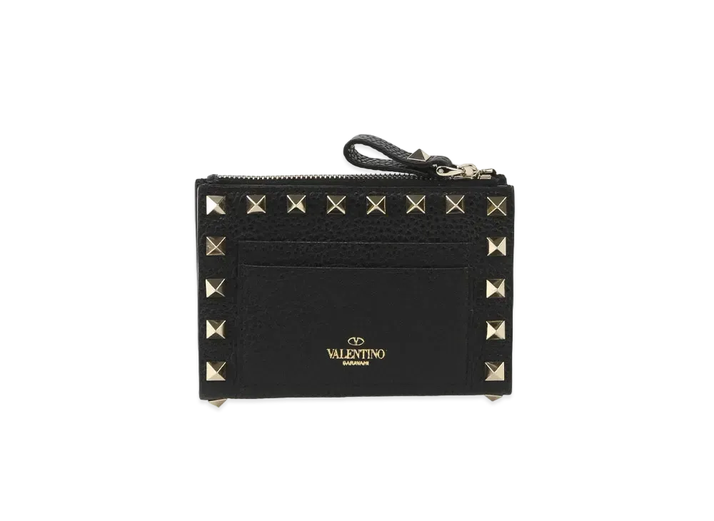 Valentino Rockstud Grainy Calfskin Keychain "Black"