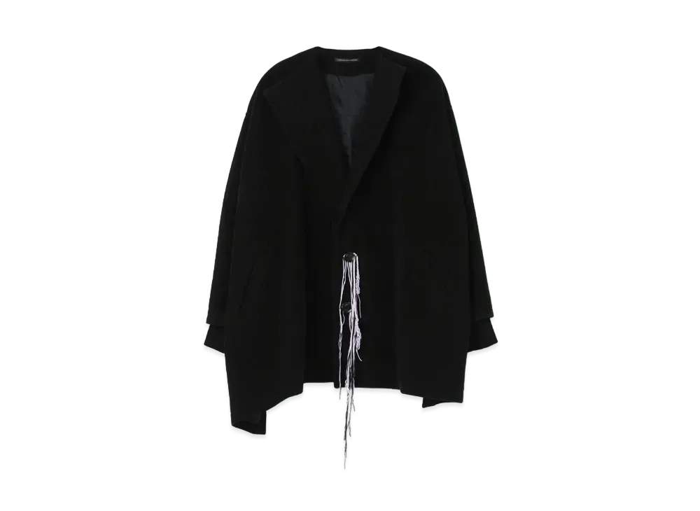 Yohji Yamamoto Y's WOOL MOSSER NO COLLAR SHORT COAT "Black"