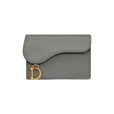 Dior Saddle Flip Card Holder "Stone Gray"
