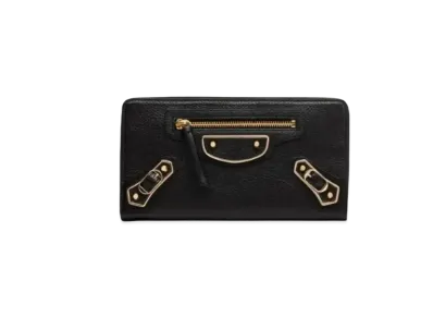 BALENCIAGA Classic Metallic Edge Horizontal Full Zip Wallet "Black"