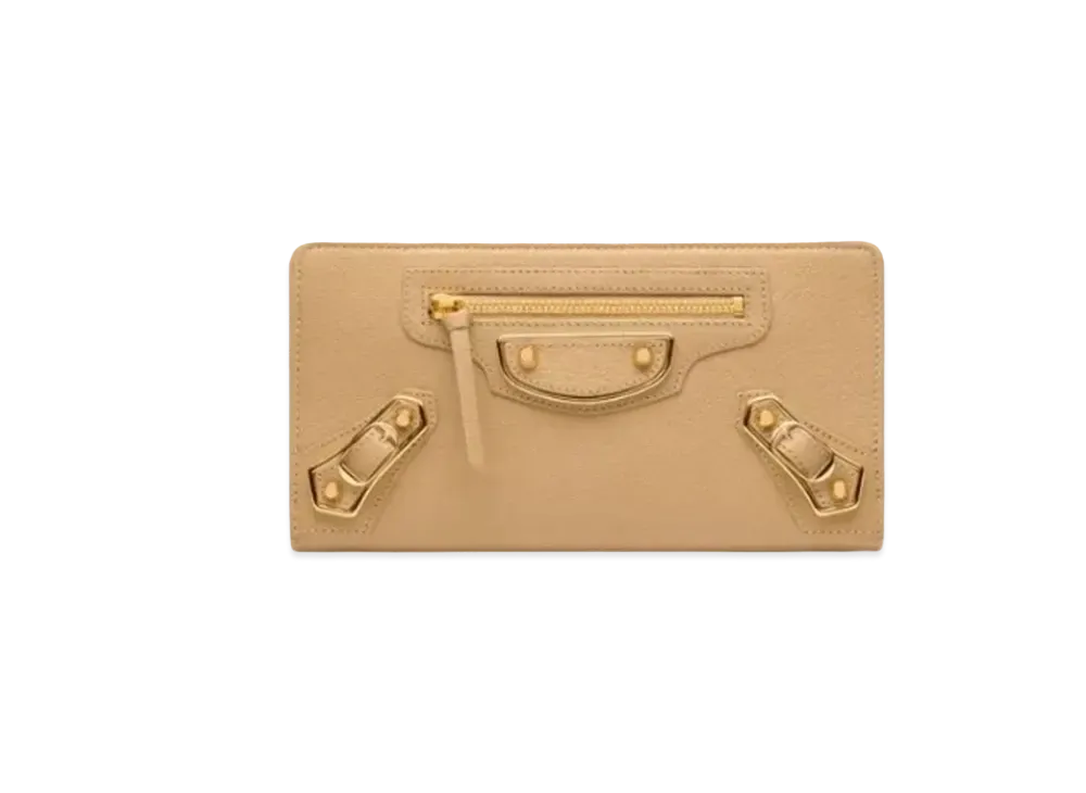 BALENCIAGA Classic Metallic Edge Horizontal Full Zip Wallet Metallic Edge Accessory "Beige"