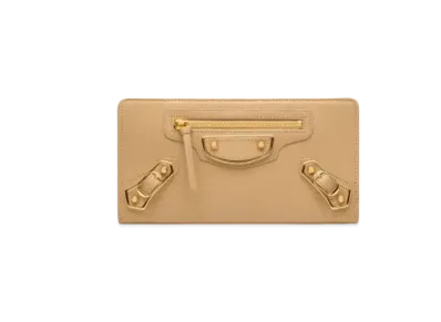 BALENCIAGA Classic Metallic Edge Horizontal Full Zip Wallet Metallic Edge Accessory "Beige"