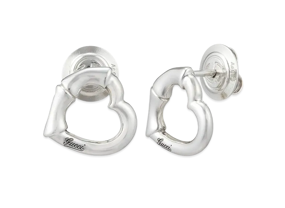 GUCCI Bamboo Rivet Earrings Heart Pattern "Silver"