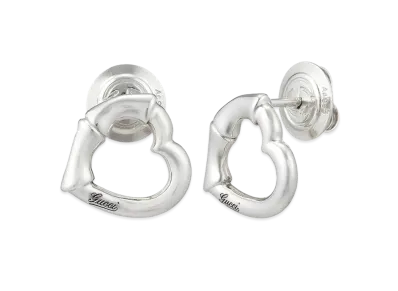 GUCCI Bamboo Rivet Earrings Heart Pattern "Silver"