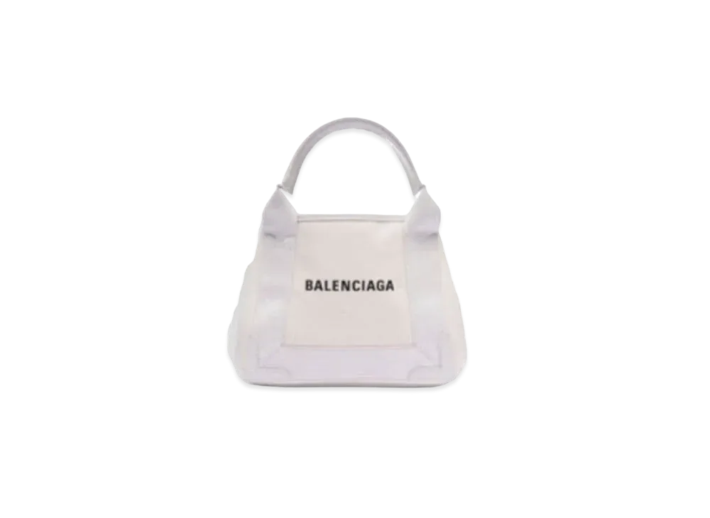 BALENCIAGA Navy Cabas XS Canvas Tote "White"