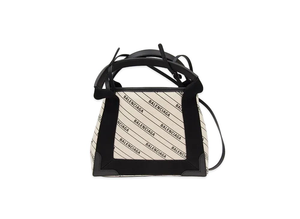 BALENCIAGA Twill Canvas Navy Plus Small Handbag "Natural Color/Black"