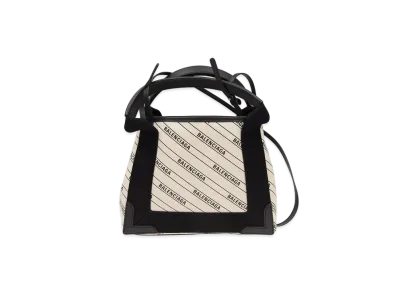 BALENCIAGA Twill Canvas Navy Plus Small Handbag "Natural Color/Black"