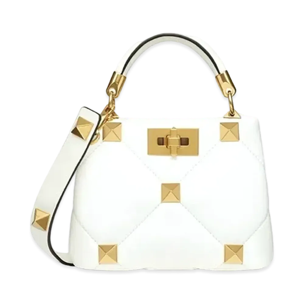 Valentino Roman Stud The Handle Bag 520 In Nappa "Ivory"