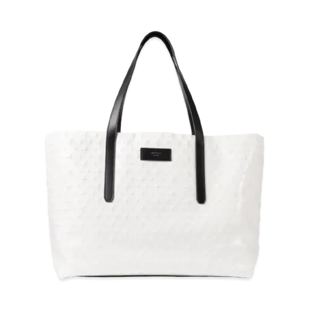 JIMMY CHOO PIMLICO/S Star Emboss Glossy Fabric Tote Bag "Latte"