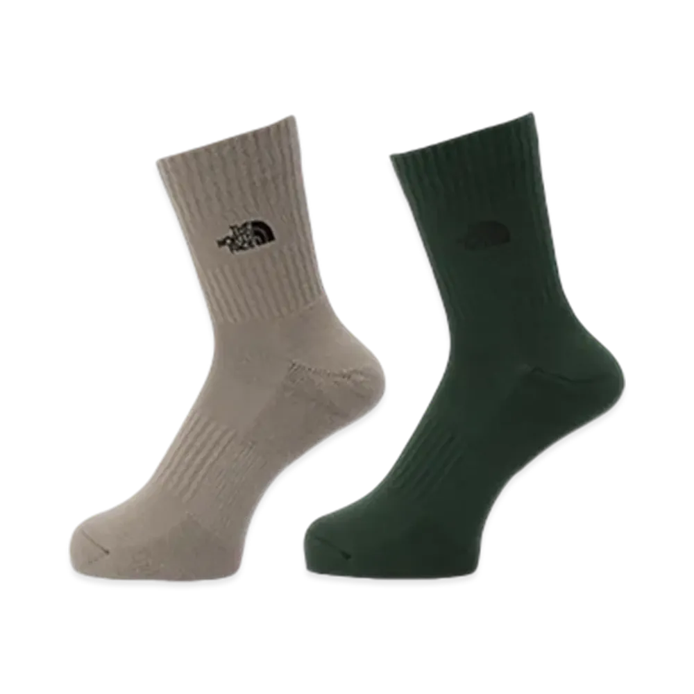 The North Face Logo 2P Crew Socks "Mushroom/Pine"