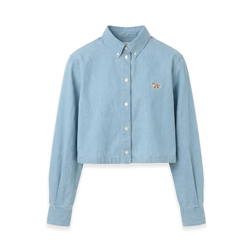 Maison Kitsune Women's Long Sleeve Cropped Button-Down Shirt "Blue"