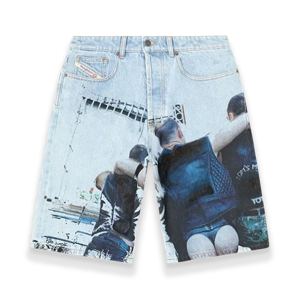 Diesel Pr-D-Rixford-S Denim Shorts With Faded Print "Light Blue"