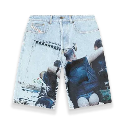 Diesel Pr-D-Rixford-S Denim Shorts With Faded Print "Light Blue"