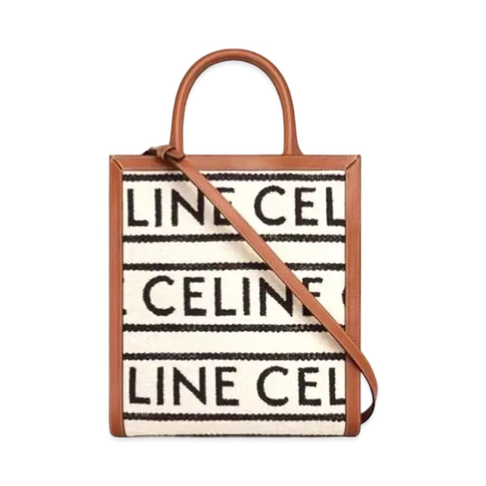 CELINE Small Vertical Cabas Celine In Textile With Celine All-Over And Calfskin "White/Black"