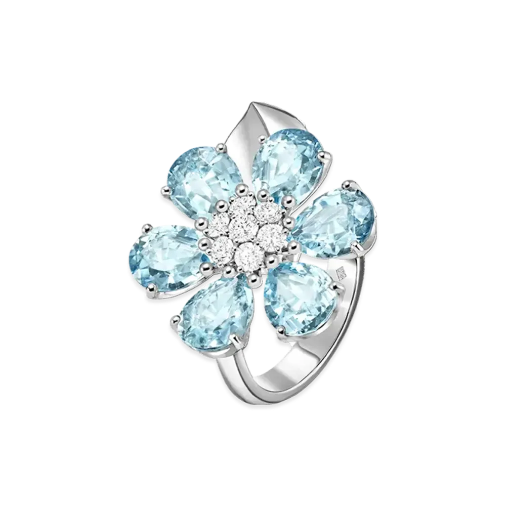 Van Cleef & Arpels Fleurette ring "18K White gold/Aquamarine/Diamond"