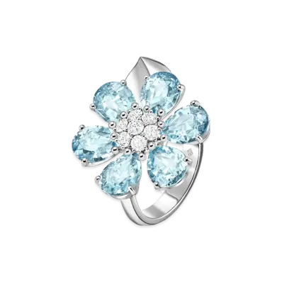 Van Cleef & Arpels Fleurette ring "18K White gold/Aquamarine/Diamond"