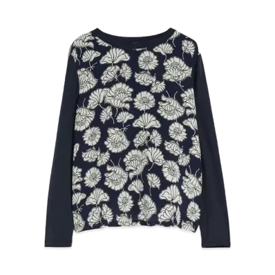 Max Mara Calamai Silk Jersey Print T-Shirt "Navy"