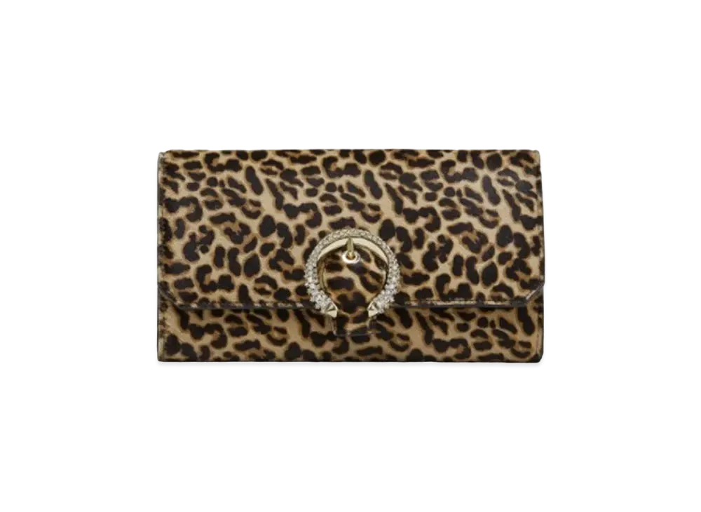 Jimmy Choo Wallet W/Chain Natural Jc Leopard Print Pony Mini Bag With Crystal Buckle "Natural JC"
