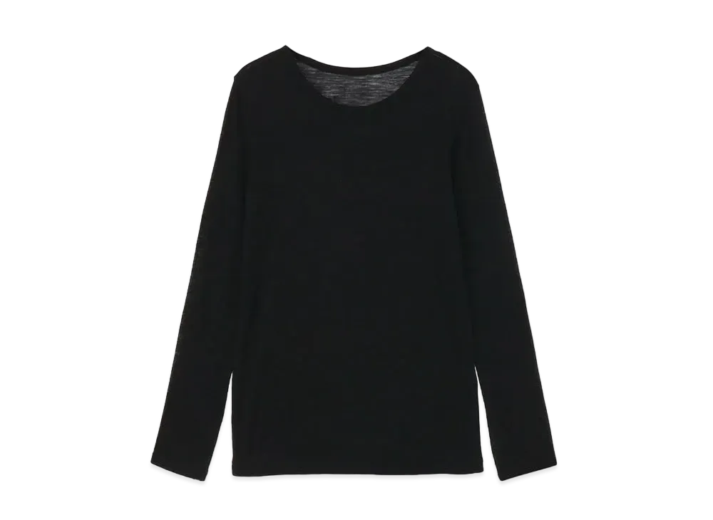Yohji Yamamoto Y's WOOL SILK GAUZE PLAIN STITCH ROUND NECK LONG SLEEVE T "Black"