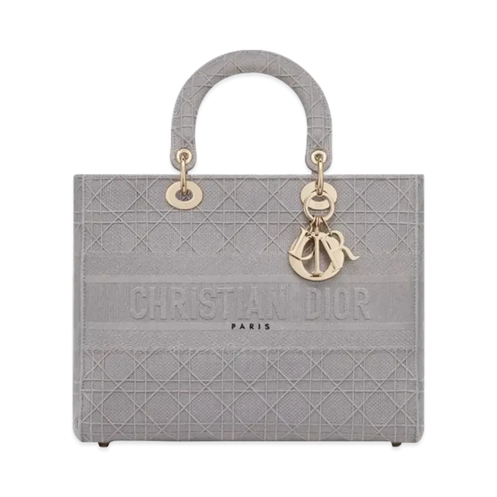 Dior Large Lady D Lite Bag Cannage Embroidery "Gray"