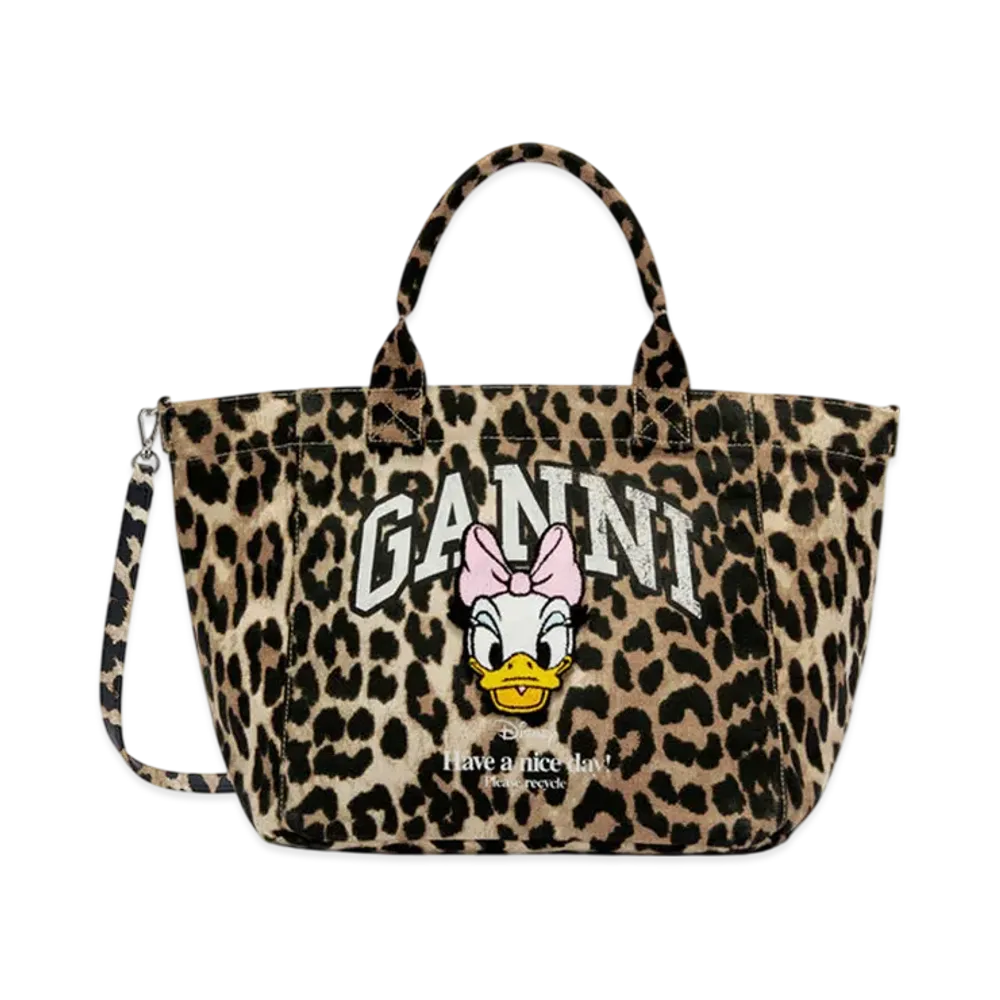 GANNI x Disney Daisy Duck Leopard Small Tote "Almond Milk"