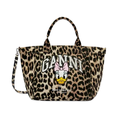 GANNI x Disney Daisy Duck Leopard Small Tote "Almond Milk"