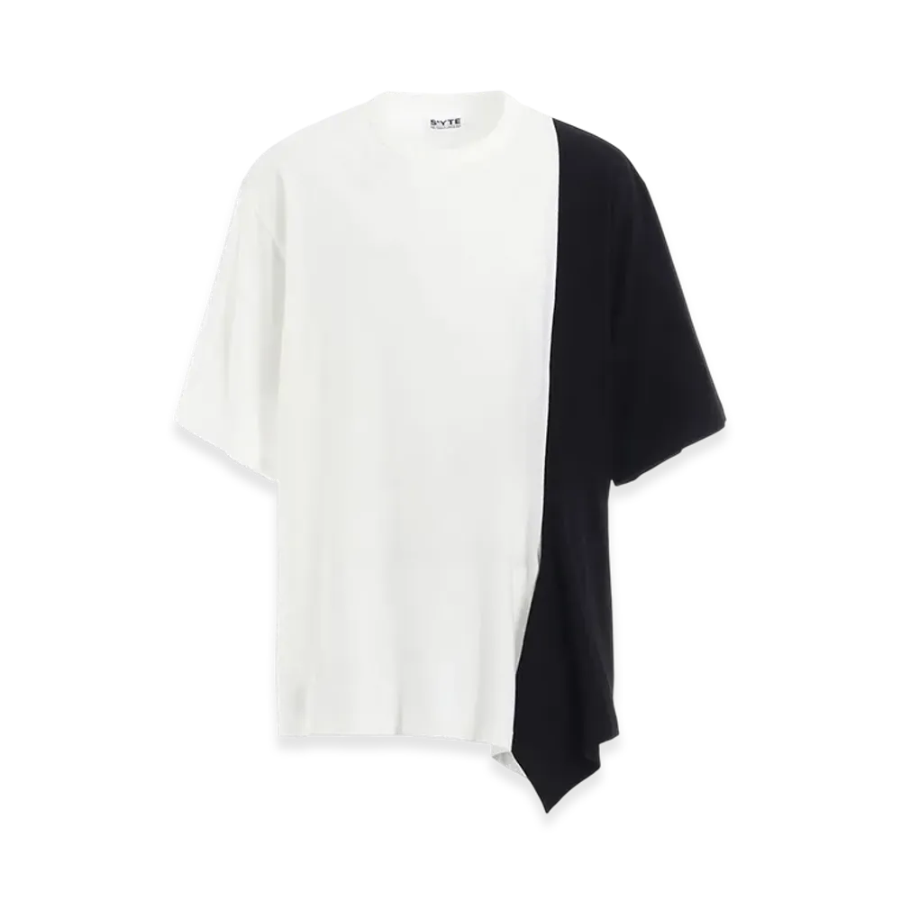 S'YTE Cotton Jersey Fabric Switch H/S Draped T-Shirt "White/Black"
