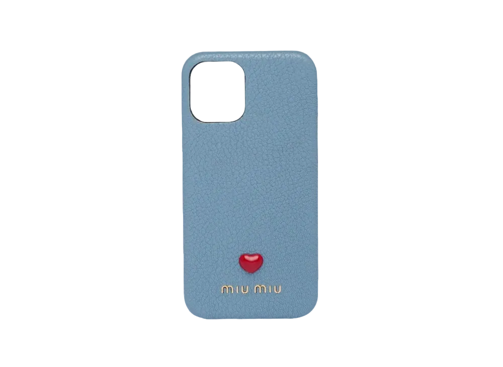 MIU MIU Madras Love Leather iPhone 12 Mini Cover "Light Blue"