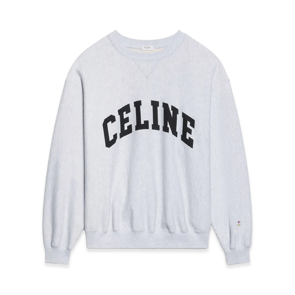 CELINE Women's Sweatshirt Cotton Fleece "Pale Gray/Black"