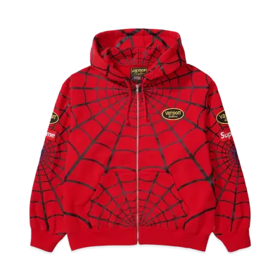 Supreme x Vanson Leathers Spider-Man Zip Up Hooded Sweatshirt "Red"