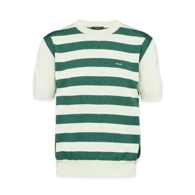 PRADA Silk and Cotton Crewneck Sweater "Mint Green/Emerald Green"
