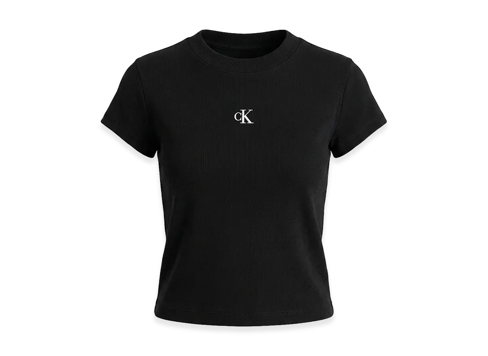 Calvin Klein Women's CK Logo Ribbed Baby T-Shirt "Black"