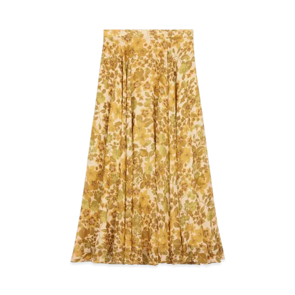 CELINE Women's Midi Skirt in Silk Georgette "Creme/Mordore"