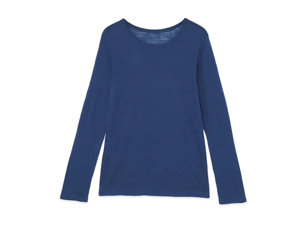 Yohji Yamamoto Y's WOOL SILK GAUZE PLAIN STITCH ROUND NECK LONG SLEEVE T "Blue"