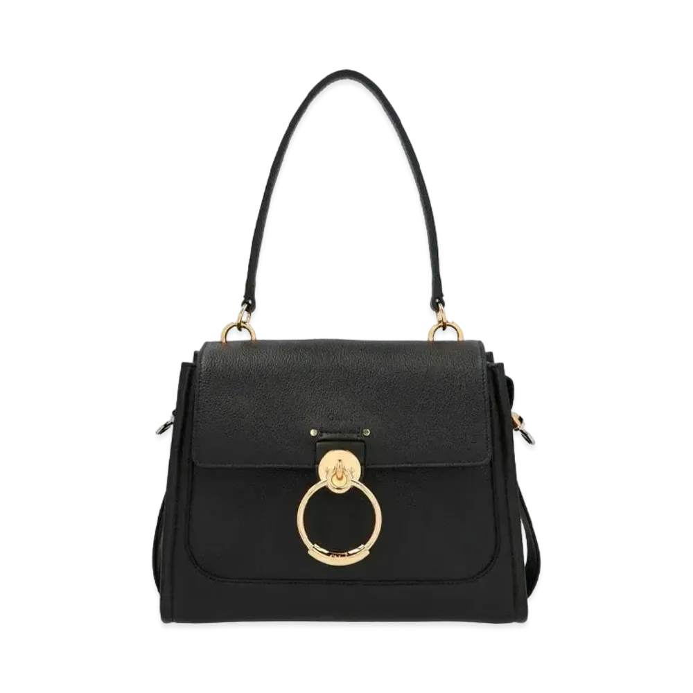 Chloe Small Tess Day Bag In Grained & Shiny Calfskin "Black"