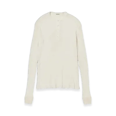 AURALEE Organic Soft Rib Henley Neck L/S T-Shirt "Ivory"