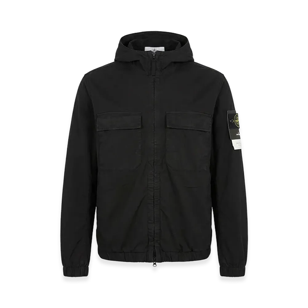 Stone Island Hooded Jacket In Stretch Organic Cotton Twill "Black"