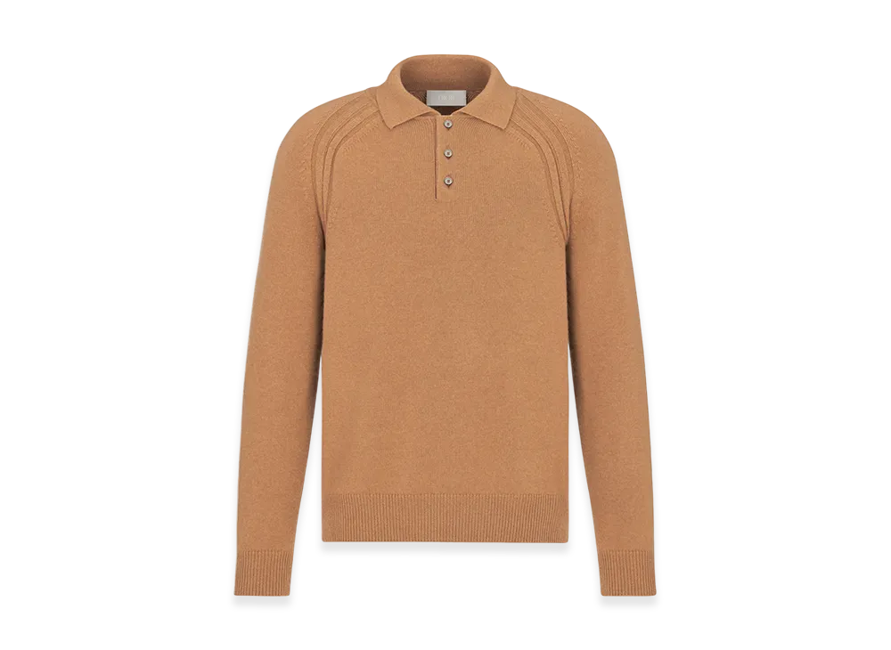 Dior Icons Cashmere Jersey Long-Sleeved Polo Shirt "Brown"